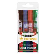 Набор перманентных маркеров Crown «Multi Marker» 04цв., пулевидный, 3,0мм, чехол с европодвесом