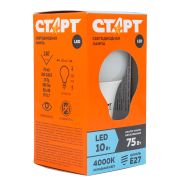Лампа светодиодная Старт LED, серия «ЭКО» 10W40, тип А «груша», E27, 4000К, холодный свет, 15000ч