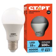 Лампа светодиодная Старт LED, серия «ЭКО» 15W40, тип А «груша» E27, 4000К, холодный свет, 15000ч