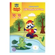 Картон цветной А4 двустор., Мульти-Пульти, 10л., 10цв., мелованный, в папке, «Енот в волшебном мире»