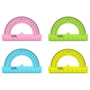 Транспортир 8см, 180° СТАММ, пластиковый, прозрачный, неоновые цвета, ассорти