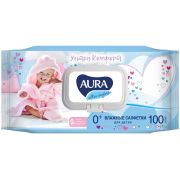 Салфетки влажные Aura «Ultra comfort», 100шт., детские, с алоэ, очищающие, без спирта, клапан