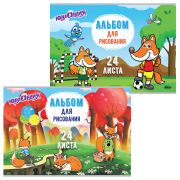 Альбом для рисования, А4, 24 листа, скоба, обложка картон, ЮНЛАНДИЯ, 202х285 мм, «Лисята» (2 вида), 105057