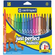 Фломастеры Centropen «Just Perfect», 18цв., трехгранные, смываемые, устойч. к высыханию, картон, европодвес