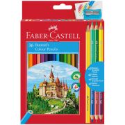 Карандаши цветные Faber-Castell «Замок», 36цв., шестигр., заточ.+6цв.+ч/г кар.+точилка, картон, европодвес