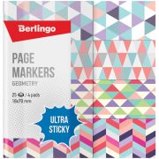 Флажки-закладки Berlingo «Ultra Sticky» «Geometry», 18*70мм, бумажные, в книжке, с дизайном, 25л*4 блока