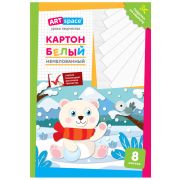 Картон белый А4, ArtSpace, 8л., немелованный, в папке, «Мишка»