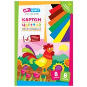 Картон цветной А4, ArtSpace, 8л., 8цв., немелованный, в папке, «Петушок»