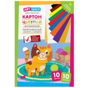 Картон цветной А4, ArtSpace, 10л., 10цв., немелованный, золото, серебро, в папке, «Волшебный. Котенок»