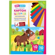 Картон цветной А4, ArtSpace, 10л., 10цв., немелованный, золото, серебро, в папке, «Волшебный. Лошадка»