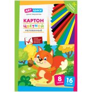 Картон цветной А4, ArtSpace, 16л., 8цв., мелованный, в папке, «Белочка»