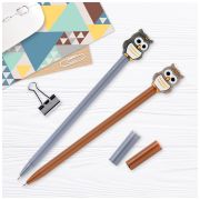 Ручка шариковая MESHU «Owls» синяя, 0,7мм, корпус ассорти, с топпером