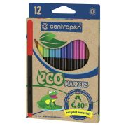 Фломастеры Centropen «ECO Markers», 12цв., трехгранные, смываемые, картон., европодвес