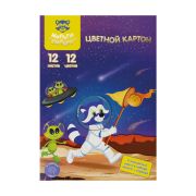 Картон цветной А4, Мульти-Пульти, 12л., 12цв., немелованный, золото, серебро, в папке, «Енот в космосе. Волшебный»