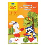 Картон цветной А4 двустор., Мульти-Пульти, 16л., 16цв., мелованный, в папке, «Приключения Енота»