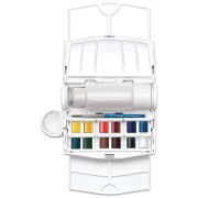 Акварель Winsor&Newton «Cotman Field Plus», 12 мал. кюв. + аксессуары (кисть, фляжка), пласт. коробка