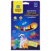 Карандаши цветные Мульти-Пульти «Енот в космосе», 24цв., 12шт., двусторонние, утолщенные, заточен., европодвес