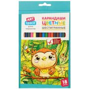Карандаши цветные ArtSpace «Милые зверушки», 18цв., заточен., картон, европодвес