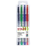 Ручки гелевые с грипом STAFF «EVERYDAY» GP-171, НАБОР 4 ЦВЕТА, узел 0,5 мм, линия письма 0,35 мм, 141826