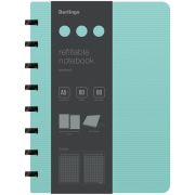 Бизнес-тетрадь А5+, 80л., Berlingo «Instinct», клетка, на кольцах, с возм. зам. блока, 80г/м2, пластик. (полифом) обл., линейка-заклад., мятный/чер.