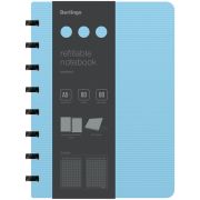 Бизнес-тетрадь А5+, 80л., Berlingo «Instinct», клетка, на кольцах, с возм. зам. блока, 80г/м2, пластик. (полифом) обл., линейка-заклад., аквамар./чер.