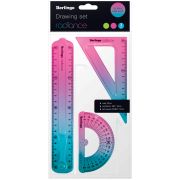 Набор чертежный средний Berlingo «Radiance» (треуг. 14см, линейка 20см, транспортир) гибкий, розовый/голубой градиент