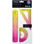 Набор чертежный средний Berlingo «Radiance» (треуг. 14см, линейка 20см, транспортир) гибкий, желтый/розовый градиент