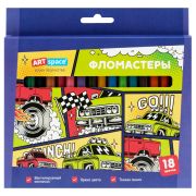 Фломастеры ArtSpace «Машинки», 18цв., картон, смываемые, европодвес